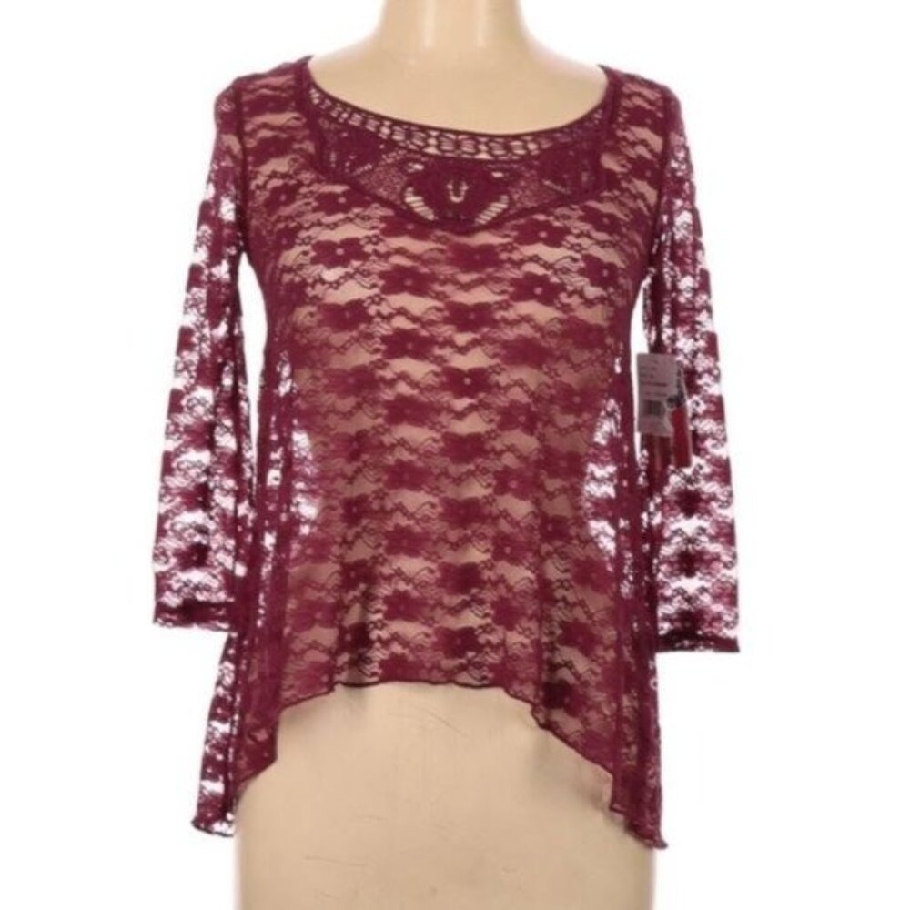 Wallflower Top Lace Maroon High Low M NWT